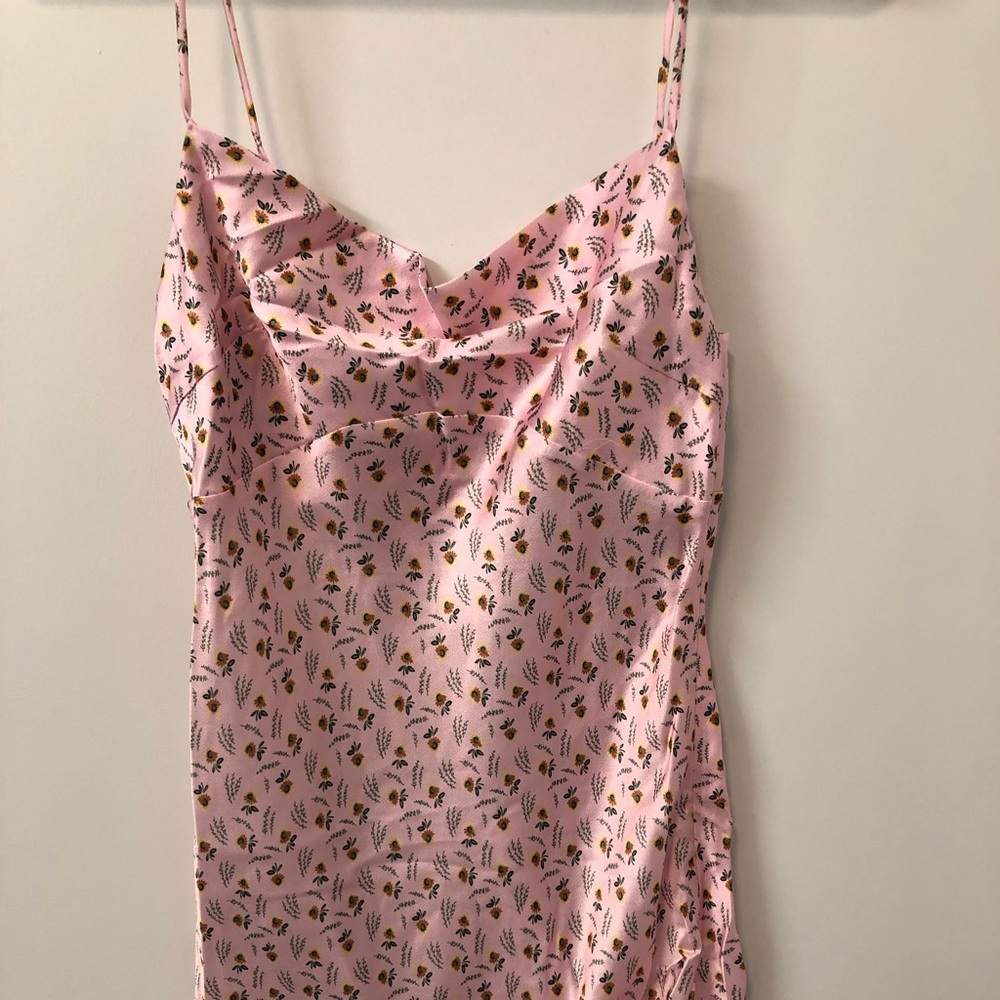 Princess Polly pink silk minidress with floral print, Size 2